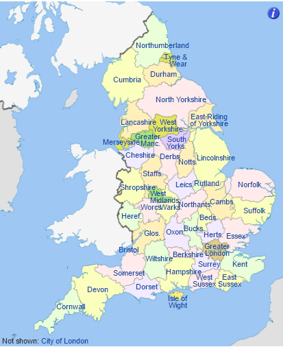 Geographic Counties of England Courtesy of Wikipedia